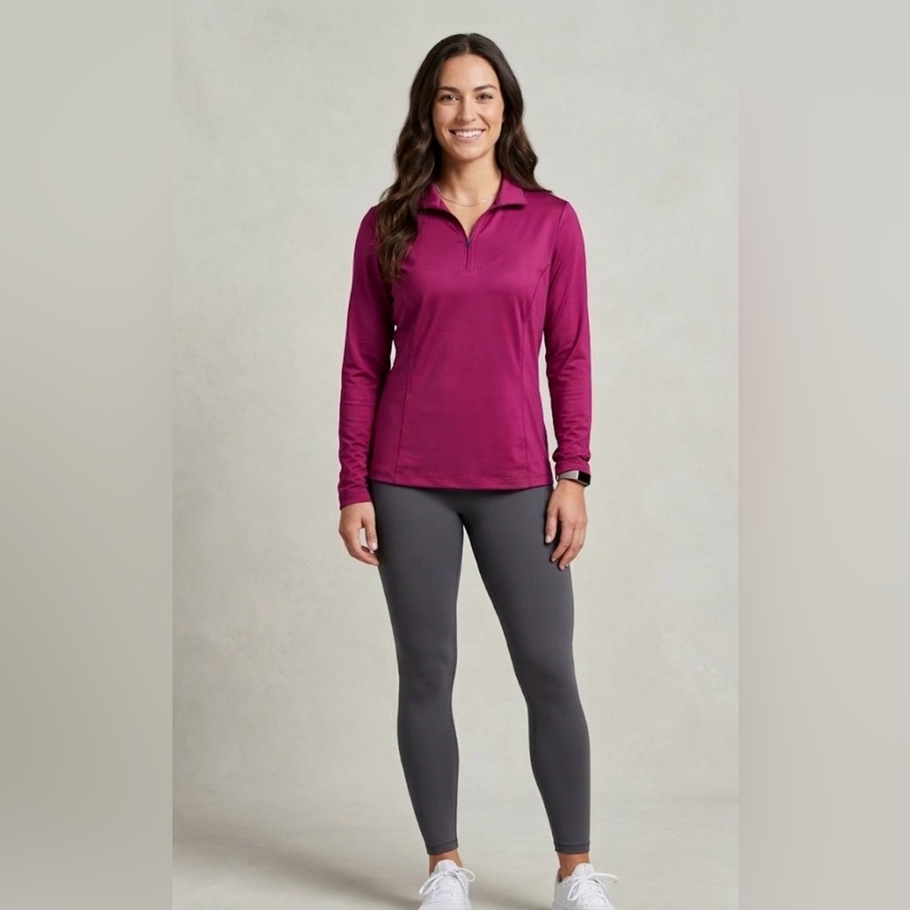 Athleta Magenta Long Sleeve Quarter-Zip Top